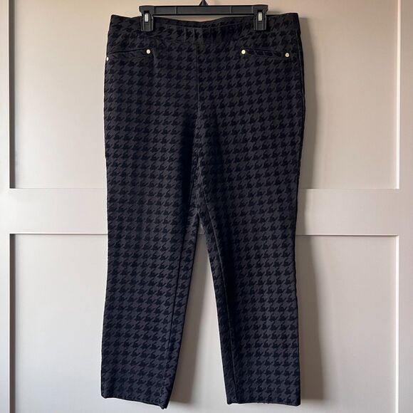 Anne Klein Pant Black Women Large Velvet Houndstooth Stretch Pull On Trousers - Picture 1 of 15